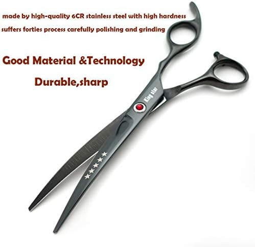 7.0in Titanium Professional dog Grooming Scissors set,Straight & Thinning & Curved scissors 4pcs set for Dog grooming Bright Black With Comb