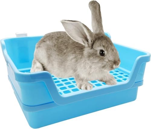 PINVNBY Extra Large Rabbit Litter Box Small Animal Potty Trainer Huge Bunny Litter Pan Plastic Pet Corner Toilet with Mash for Adult Guinea Pigs Chinchillas Ferrets (Blue)