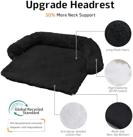 GGIB Calming Dog Bed Fluffy Plush Dog Mat for Furniture Protector with Removable Washable Cover for Large Medium Small Dogs and Cats (Large, Black)