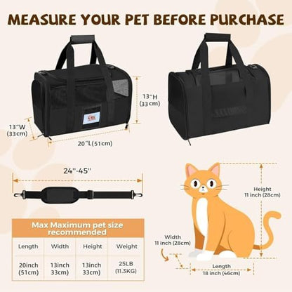 Large Soft Cat Carrier Up to 28 Lbs, Washable Pet Bag Medium to Big Pets