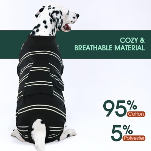Kuoser Dog Surgery Recovery Suit, Soft Breathable Dog Recovery Suit for Female Spay Male Nueuter, Anti Licking Puppy Onesie Pet Surgical Suit for Dogs Abdominal Wounds Skin Disease, Black Strips M