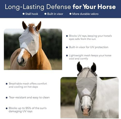 Warmblood Fly Mask Without Ears, UV Protection, Oversize