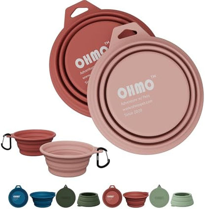OHMO Collapsible Dog Bowls for Pet Travel, 12oz, 2pcs, Coral&Brick Red