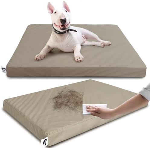 Waterproof Leather Dog Bed Crate Pad, Durable Brown Pet Mattress for Medium Dogs Pet Beds with Wipeable Covers, Easy to Clean Washable Mat for Cage