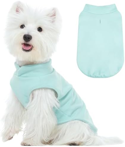 FUAMEY Dog Fleece Vest for Small Dogs,Warm Stretchy Dog Sweatshirts Pullover with Leash Hole Dogs Sweater Soft Pet Turtleneck Cozy Pet Vest Lightweight Sleeveless Blue XS