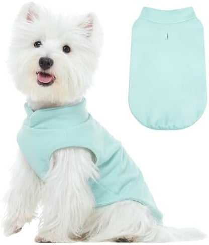 FUAMEY Dog Fleece Vest for Small Dogs,Warm Stretchy Dog Sweatshirts Pullover with Leash Hole Dogs Sweater Soft Pet Turtleneck Cozy Pet Vest Lightweight Sleeveless Blue XS