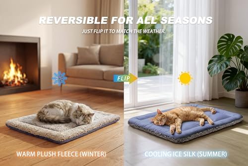 Self Warming Cat Bed, Reversible Cooling Mat for Cats, Dark Blue, 24x36 In