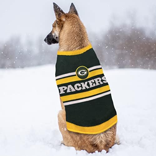NFL Green Bay Packers Dog Sweater, Size Large. Warm and Cozy Knit Pet Sweater with NFL Team Logo, Best Puppy Sweater for Large and Small Dogs