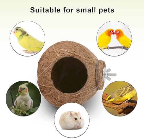 Hypeety Pet Bird Breeding Nest Natural Coconut Bird Hideout Hut for Cage