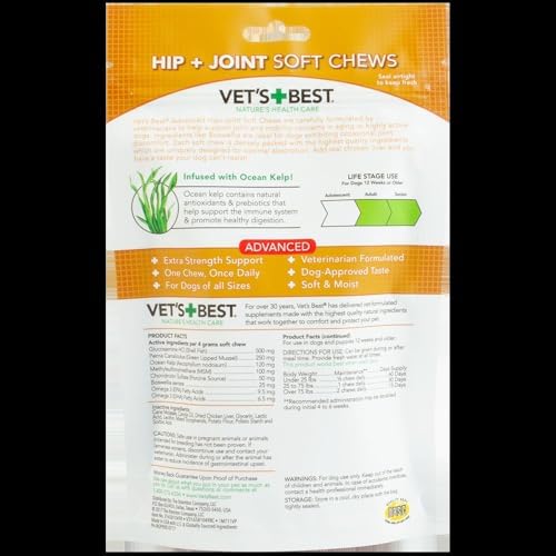 Vet's Best Advanced Hip & Joint Soft Chews for Dogs, 30 Day Supply