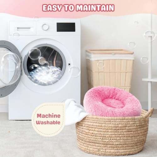 Rabbit Bed, Long Plush Donut Shaped Bunny Hideout - Bright Pink