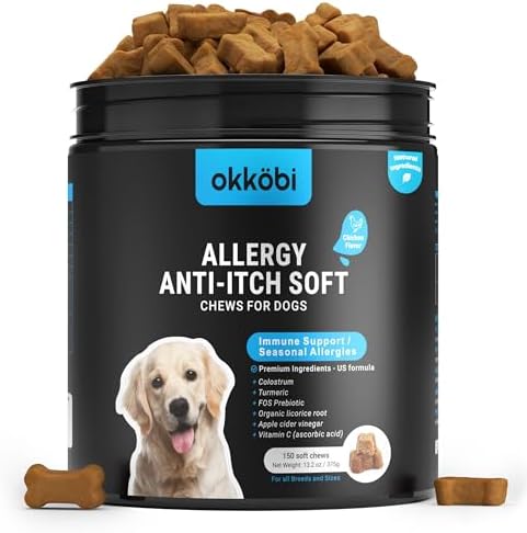 Dog Allergy Chews - 150 Pcs - Allergy Relief for Dogs - Supplements for Itchy Skin & Paw Licking - US Formula with Probiotics, Natural Ingredients & Vitamins - Chicken Flavor