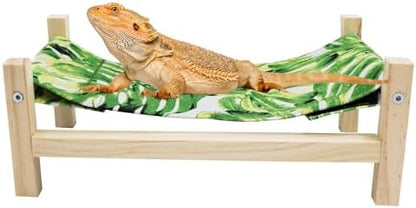 Bearded Dragon Bed, Wooden Reptile Sleeping Hammock, Bearded Dragon Tank Accessories, Habitat Accessories for Leopard Gecko Snake Lizard or Other Small Animal (Green 1, Large)