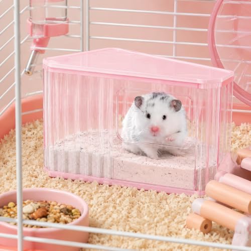 Hamster Sand Bath Container, Large Dust Bath House with Scoop, Pink