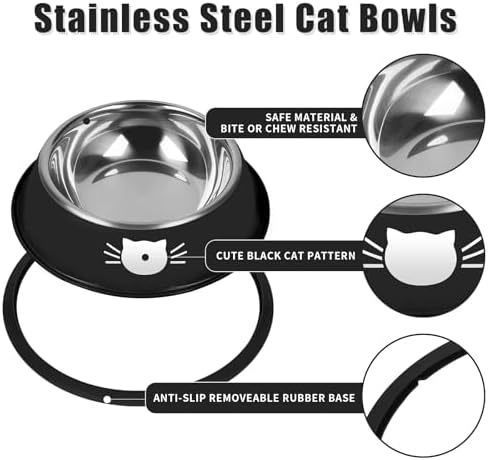 Serentive 2 Pcs Non-Slip Stainless Steel Small Food Bowls - Unbreakable, Thicken Cat Feeder, 7 Oz Dishes - Suitable for Indoor Small Pets - Removable Rubber Base, Easily Clean, Lovely Color