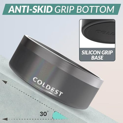Coldest Dog Bowl - Anti Rust Metal, Non Slip, 3 Layers Insulated Stainless Steel Dog Bowls - Spill Proof & Heavy Duty - Water Bowl for Dogs, Cats & Pets, Dish Washer Safe (64 oz, Stardust Glitter)