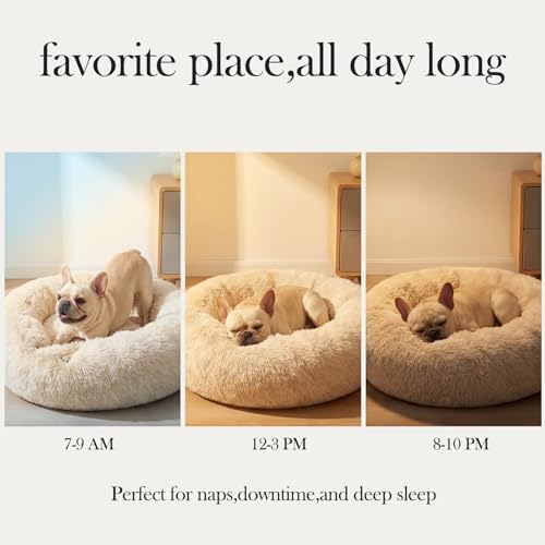 nononfish Cozy Calming Donut Dog Bed for Small Dogs,Plush Round Pet Bed