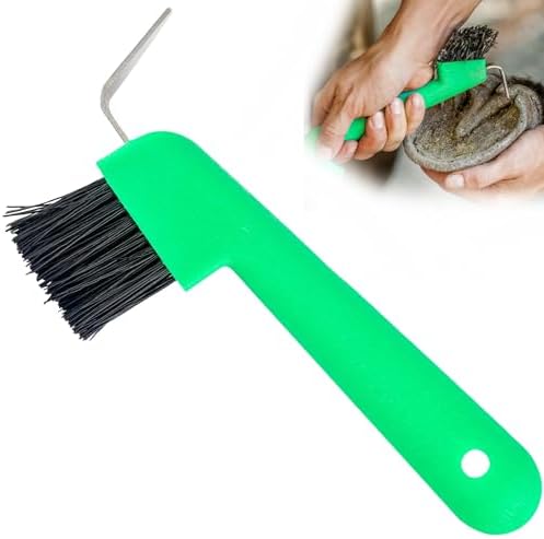 Jeffers 2 in 1 Horse Hoof Pick & Brush Combination Tool, 4" handle - Green