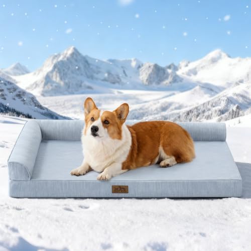 COZY KISS Cooling Dog Bed, Q-Max >0.4 Orthopedic Foam Dog Bed with Sides