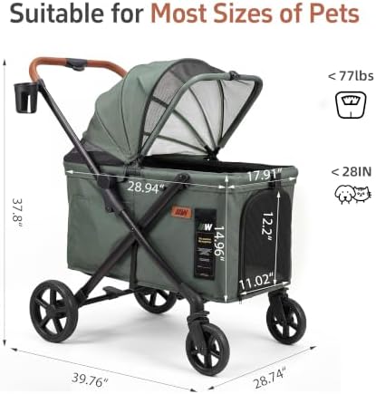 Medium Dog Stroller, Foldable Pet Wagon with Dual Entry