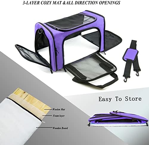 Soft Sided Carrier for Small Medium Cats Dogs,TSA Airline Approved Collapsible Travel Pet Carrier Medium Purple
