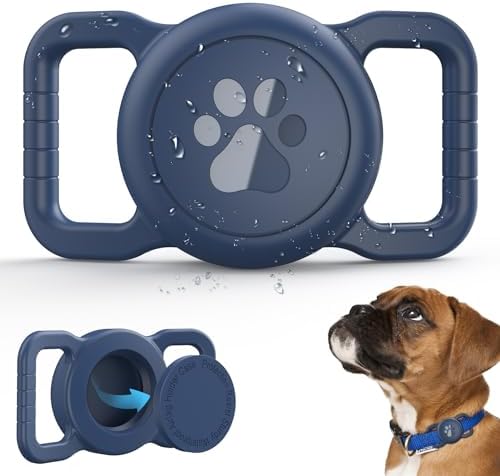 Waterproof Airtag Dog Collar Holder, Full Covered Silicone Case, Navy Blue