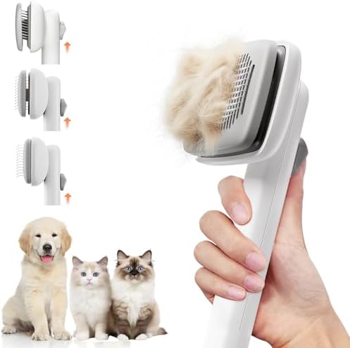 Cat Brush for Shedding, Industry-First Adjustable Cat Brushes for Indoor Cats, Self-Cleaning Slicker brush, 264 Skin-Friendly Needles for Long or Short Haired Dogs, Perfect for Deshedding & Massaging