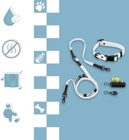 WLK1004F-5SET Luna Small 8FT Adjustable 6-in-1 Waterproof Hands-Free Leash and Collar with LED Flashlight, Bag Dispenser, and Poop Bag Holder, Seltzer