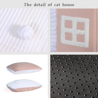 Jiupety Rabbit Cat House for Indoor Cats, Cute Covered Cat Bed with Spacious Interior, Pet Cave Bed Up to 3-15 Lbs Kitten, Pink