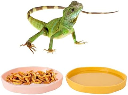 COMSUN 4 Pack Small Reptile Food Dish Bowl, Plastic Worm Water Dish Plate