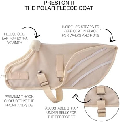 Pet Passion Preston II - The Polar Fleece Coat, Recycled Polar Fleece Warm Dog Jacket for Cold Weather for Small, Medium, Large Dogs, Almond Milk, Small (10-25 lbs)