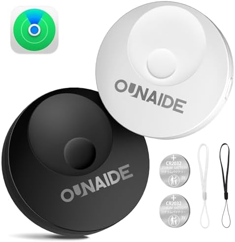OUNAIDE Air-Tags-2 Pack, Smart Air Tracker Tag, Bluetooth Tracker for Apple Find My (iOS Only), Waterproof Key Finder Tracking Device for Kids Keys Luggage Bags Wallets Pets and More - Black&White
