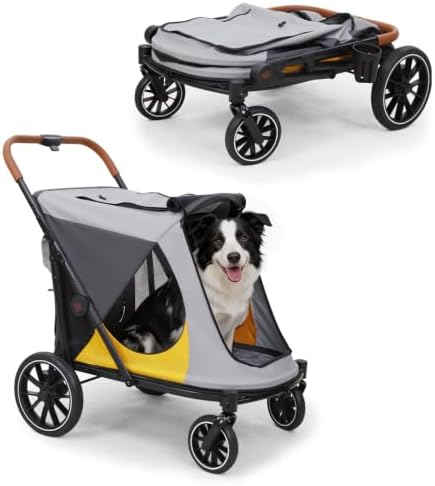 Dog Stroller for Large-Dogs: Easy Fold Dual Entry Onefoot Brake