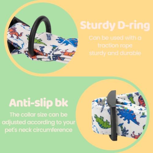 Summer Dinosaur Print Dog Collar with Bow for Medium Dogs