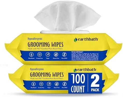 earthbath Hypo-Allergenic Grooming Wipes, Made in USA, 100 Count (2 Pack)