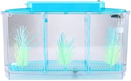 Aquarium Fish , Three Divisions Breeding Isolation Mini Aquarium komplettset LED Acrylic Box for Small Fishes() (Blue)