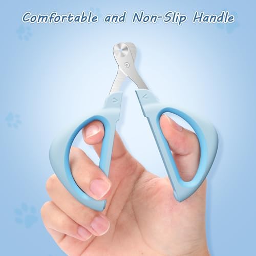 Cat Nail Clipper, Cat Nail Trimmer with Positioning Round Hole, Sharp Non-Slip Handle Cat Claw Clipper, Safe Indoor Cat Nail Clipper, Pet Nail Clipper for Cats, Puppies and More Animals - Blue