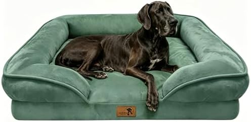 Spotted Play Orthopedic Dog Bed with Sides - Sofa Beds for Extra Large Dogs, Supportive Foam Pet Couch Bed with Washable Removable Cover, Waterproof Lining and Non-Slip Bottom, Green - XXL