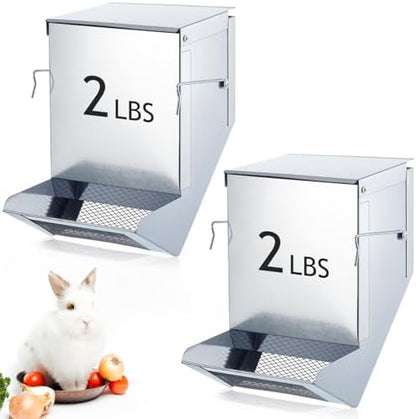 Maxcheck 2 Pcs Rabbit Feeder for Cages, 4.7 Inches, Mesh Bottom, Silver