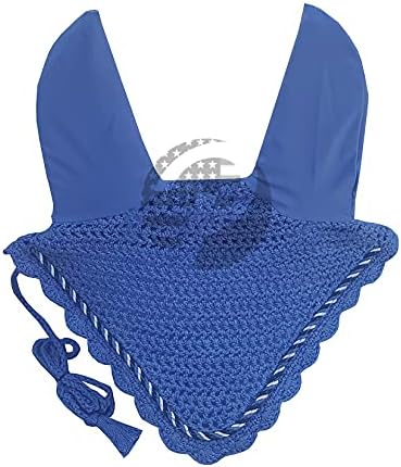 Horse Ear Bonnet Fly Veil Crochet Equestrian with Piping 30 Color Full/COB/Pony (Medium/COB, Royal Blue)