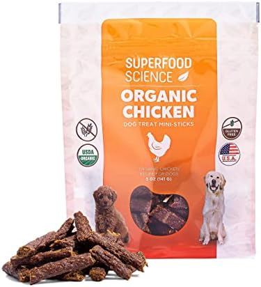 Organic Chicken Dog Treats, Low-Calorie Training Treats, Grain-Free, Semi-Soft Natural Jerky with Sweet Potato, Turmeric & Flaxseed, Healthy Dog Snacks for Puppies & Small, Medium & Large Dogs, 5 oz