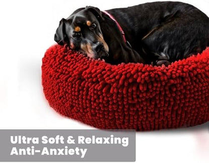 Muddy Mat® Cloud K-9 Bed for Dogs & Cats, Soft & Relaxing Donut Dog Bed, Chenille Material, Removable Cover, Washable & Dryer Safe–Red Large(40'x40')