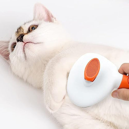 Cat Brushes for Indoor Cats, Dog Brush for Shedding with Metal Cat Comb, Self Cleaning Pet Hair Brush with Release Button for Grooming Kitten(Orange)