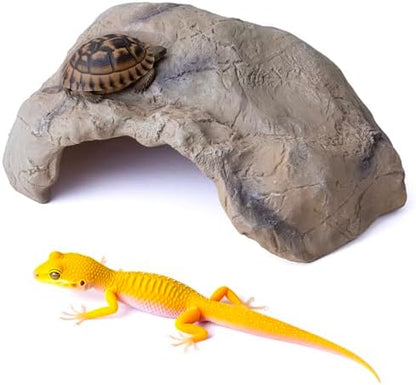 Hide Resin Cave Shelter for Ball Python, Lizard, Leopard Gecko, Bearded Dragon, Terrarium Habitat Decoration (Faux Mud Color, Large)