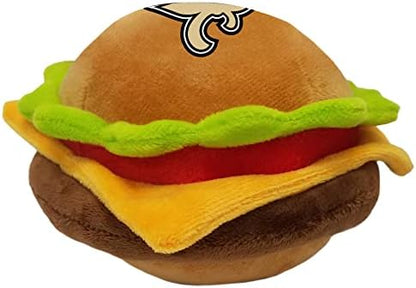NFL New Orleans Saints Cheese Burger Plush Dog & CAT Squeak Toy - Cutest Stadium HAMBERGER Snack Plush Toy for Dogs & Cats with Inner Squeaker & Beautiful Football Team Name/Logo