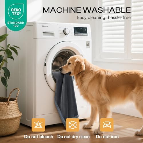 Luciphia Waterproof Bed Blanket Washable, Soft Sherpa Fleece Puppy Reversible Throw Blankets for Medium Large Dog Cat, Furniture Cover Protector Couch Bed from Liquid Pee and Pet Fur, Grey,85" x 57"