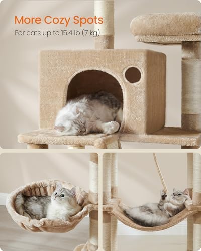 Feandrea Cat Tree, 81.1-in Large Cat Tower, Multi-Level Condo, Camel Brown