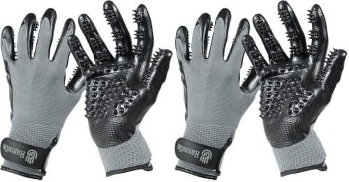 H HANDSON Pet Grooming Gloves - Patented #1 Ranked, Award Winning Shedding, Bathing, & Hair Remover Gloves - Gentle Brush for Cats, Dogs, and Horses (Grey, Small) (Pack of 2)