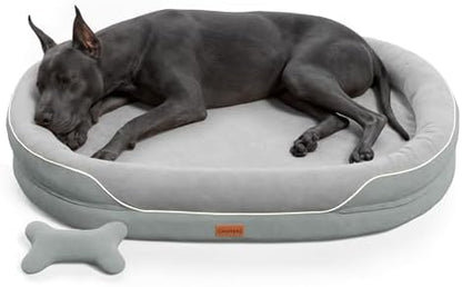 CWAWZ XXL Orthopedic Dog Bed, 53 in. Dog Bed for Large Sized Dogs with Full-Surround Bolsters, Dual-Sided Dog Cooling Beds with Memory Foam, Washable Pet Sofa Couch with Nonslip Bottom, Light Grey