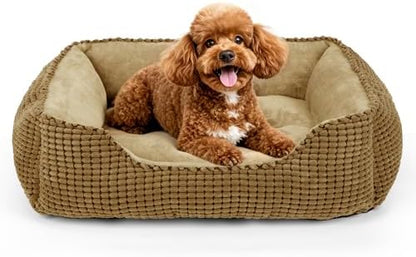 MIXJOY Rectangle Washable Orthopedic Dog Bed for Small, Medium and Large Dogs, Soft Calming, Sleeping Puppy Bed Durable Pet Cuddler with Anti-Slip Bottom, S (20"x19"x6")